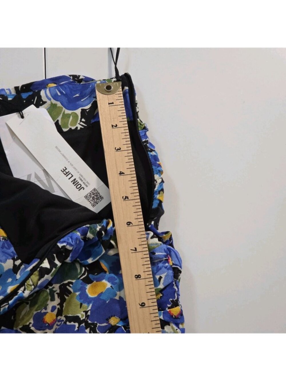 Zara Blue Floral Ruched Mini Skirt S Join Life Viscose Boho Blogger Favorite Y2K - Picture 9 of 16